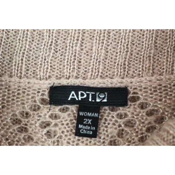 Apt 9 Brown Women's Knit Eyelet Sweater Long Sleeve Off Shoulder 2X 044 - Picture 2 of 6